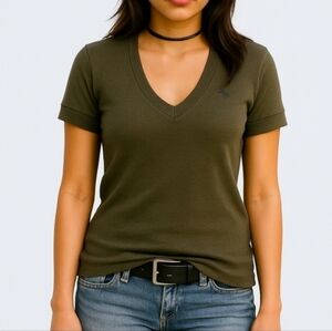 Y2K Abercrombie and Fitch Top Olive V-neck Long Length Sweater Womens Small